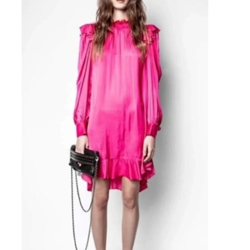 Zadig & Voltaire Ruins Satin Dress, high lowPink, Size Small EUC - Picture 7 of 14